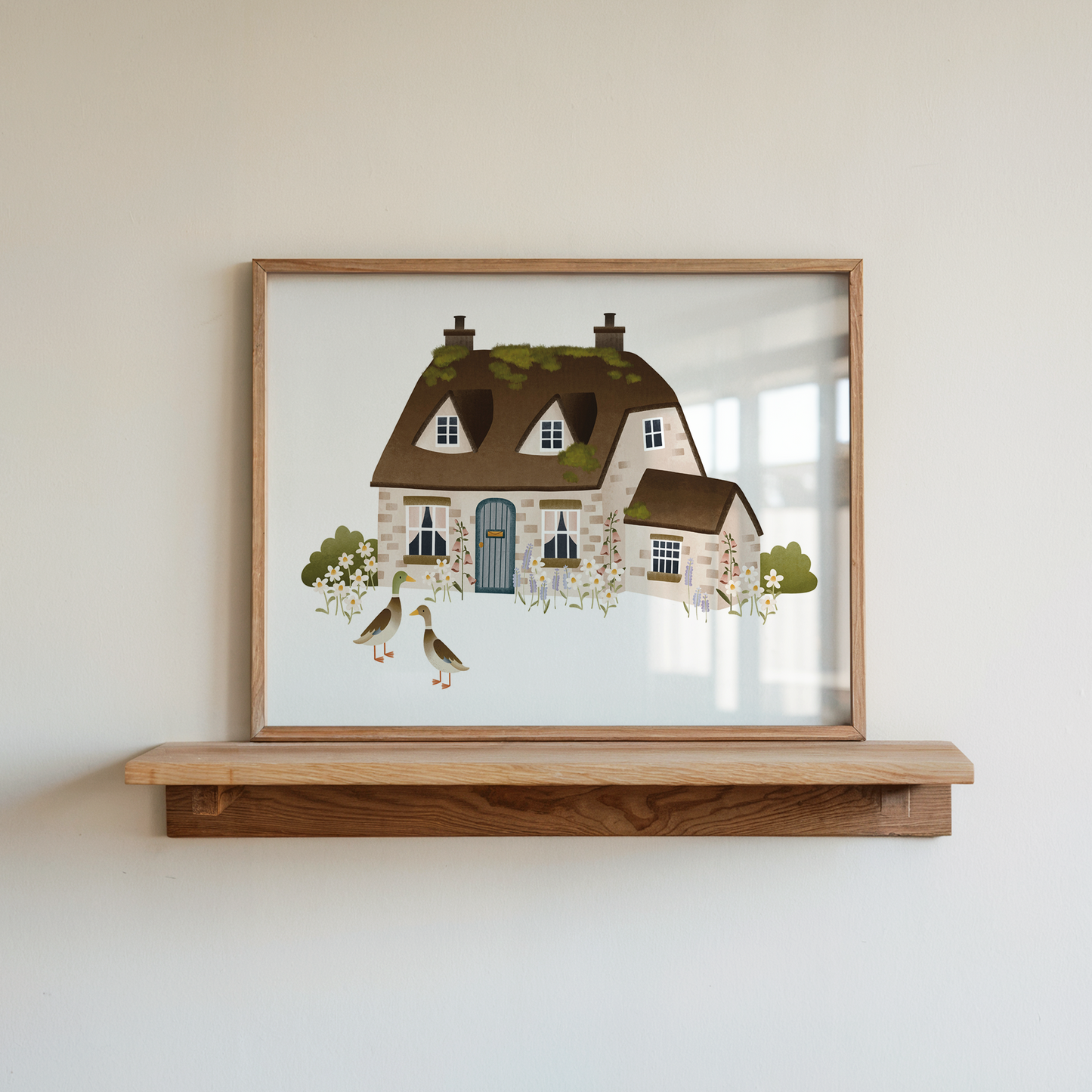 Poster Cottage mit Laufenten Haus Kunstdruck Skandinavien - Frühling Deko Englisches Cottage