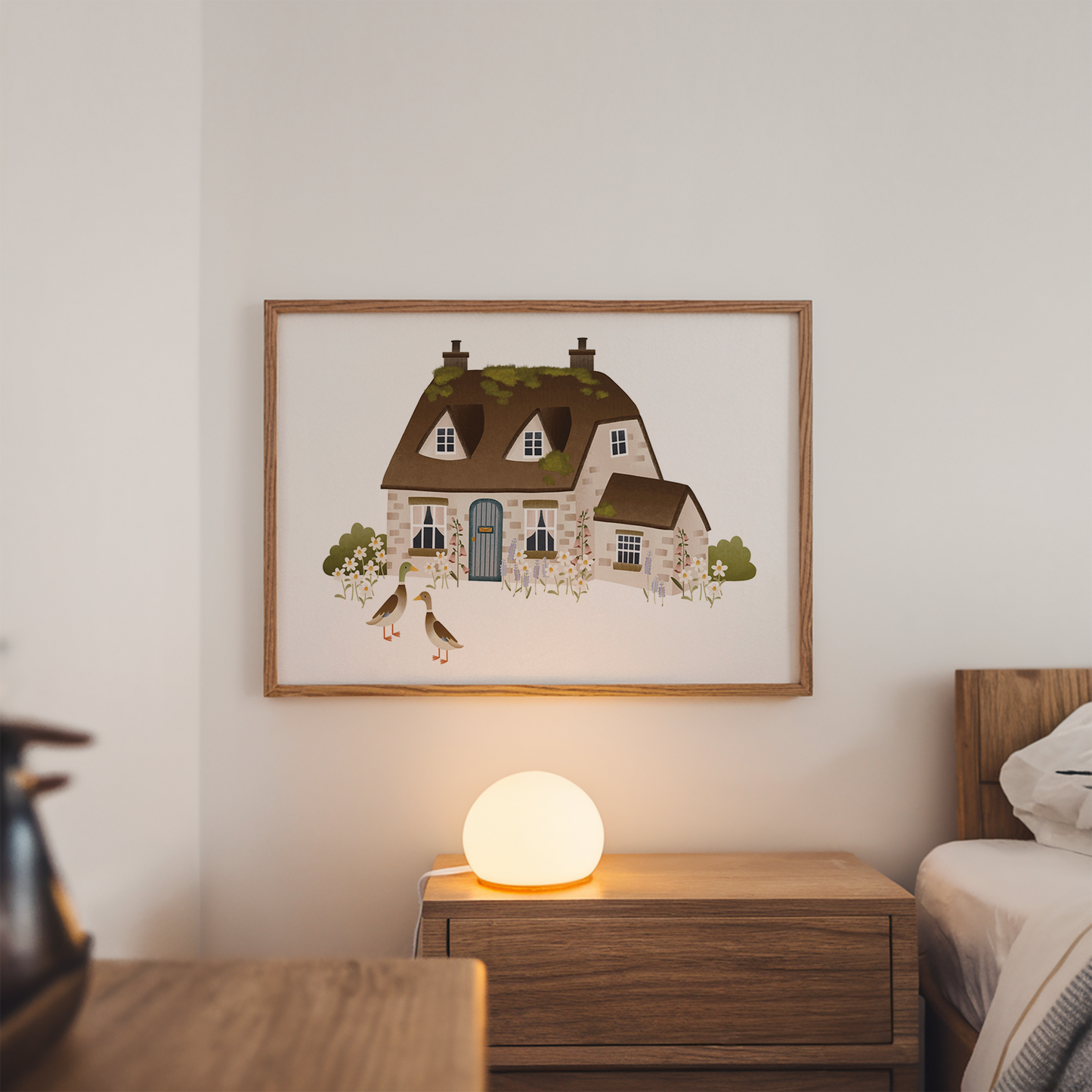 Poster Cottage mit Laufenten Haus Kunstdruck Skandinavien - Frühling Deko Englisches Cottage
