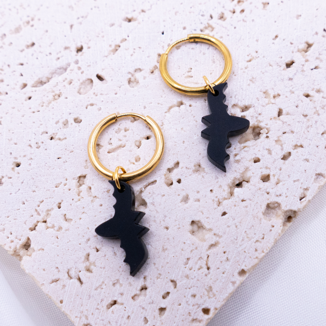 Ohrringe Fledermaus Creolen Halloween - leichte Ohrstecker Herbst kleiner Drache