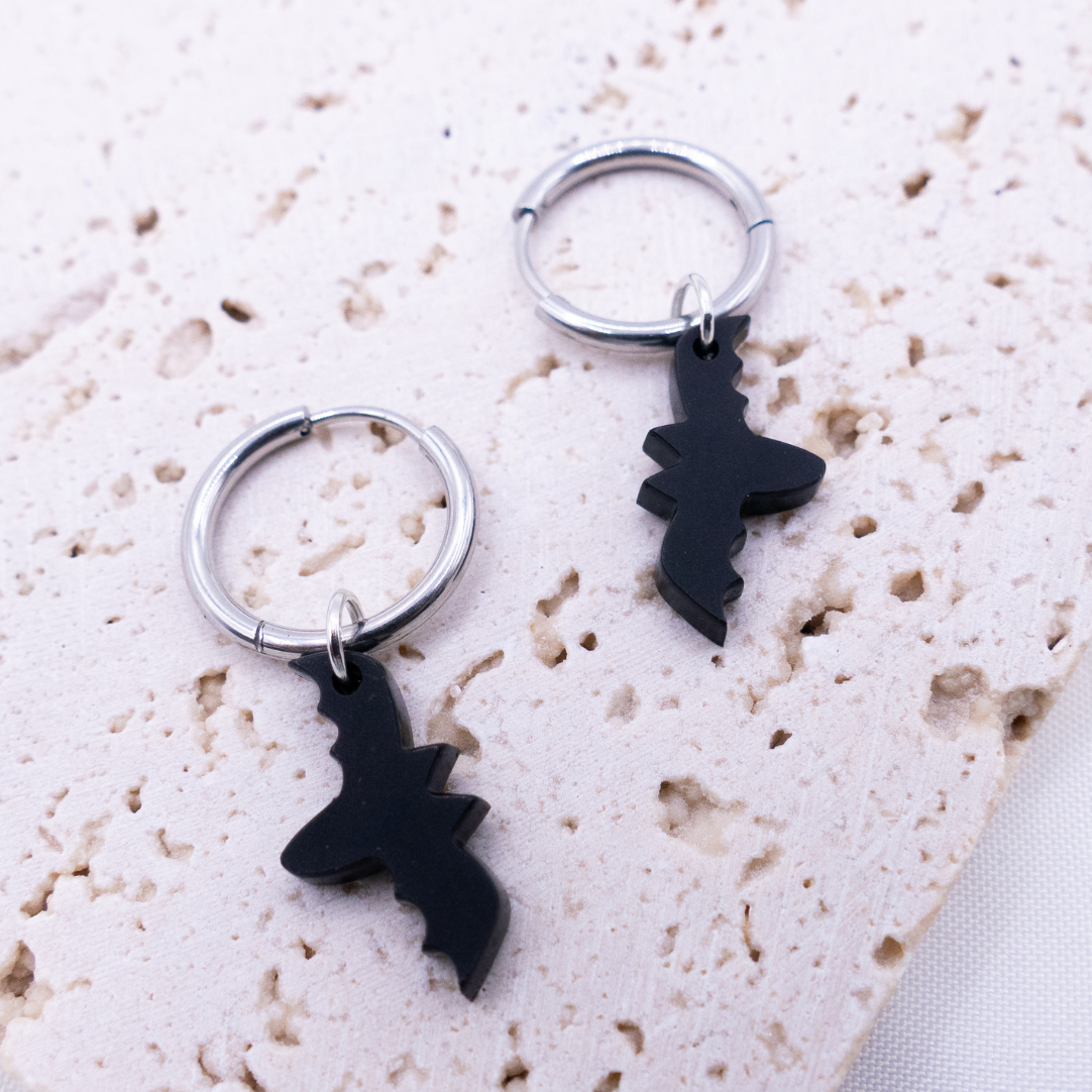 Ohrringe Fledermaus Creolen Halloween - leichte Ohrstecker Herbst kleiner Drache