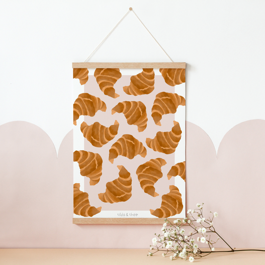Poster Croissant Frühstück - Kunstdruck Croissant Muster Einzug Küche