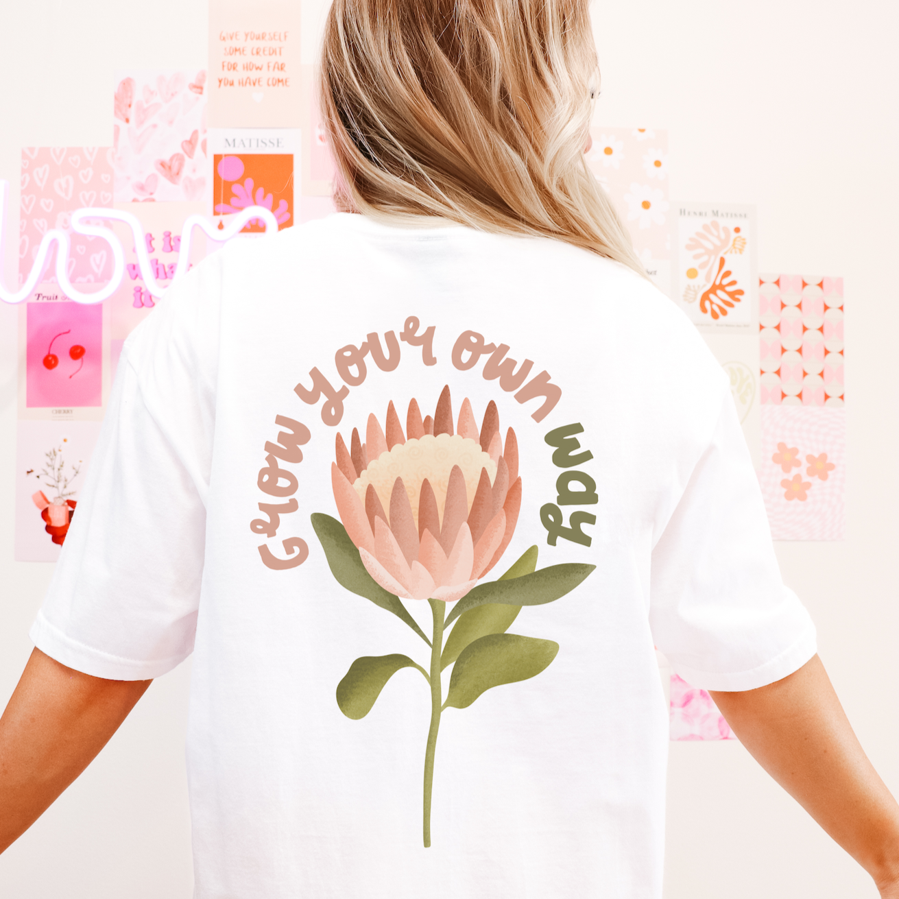 T-Shirt Blume BIOBAUMWOLLE Protea "Grow your own way" - Geschenk Sommer Shirt Cottagecore (Kopie)