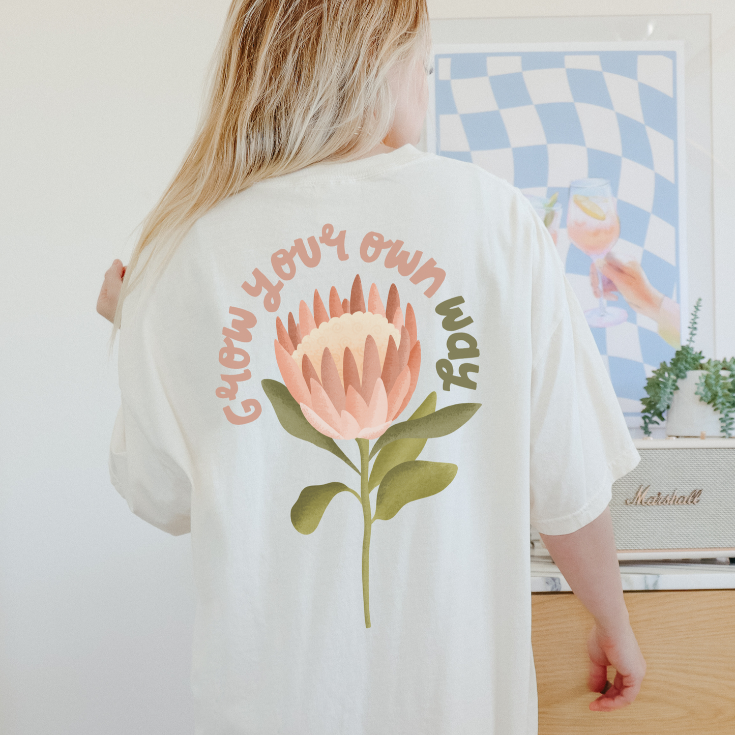 T-Shirt Blume BIOBAUMWOLLE Protea "Grow your own way" - Geschenk Sommer Shirt Cottagecore (Kopie)