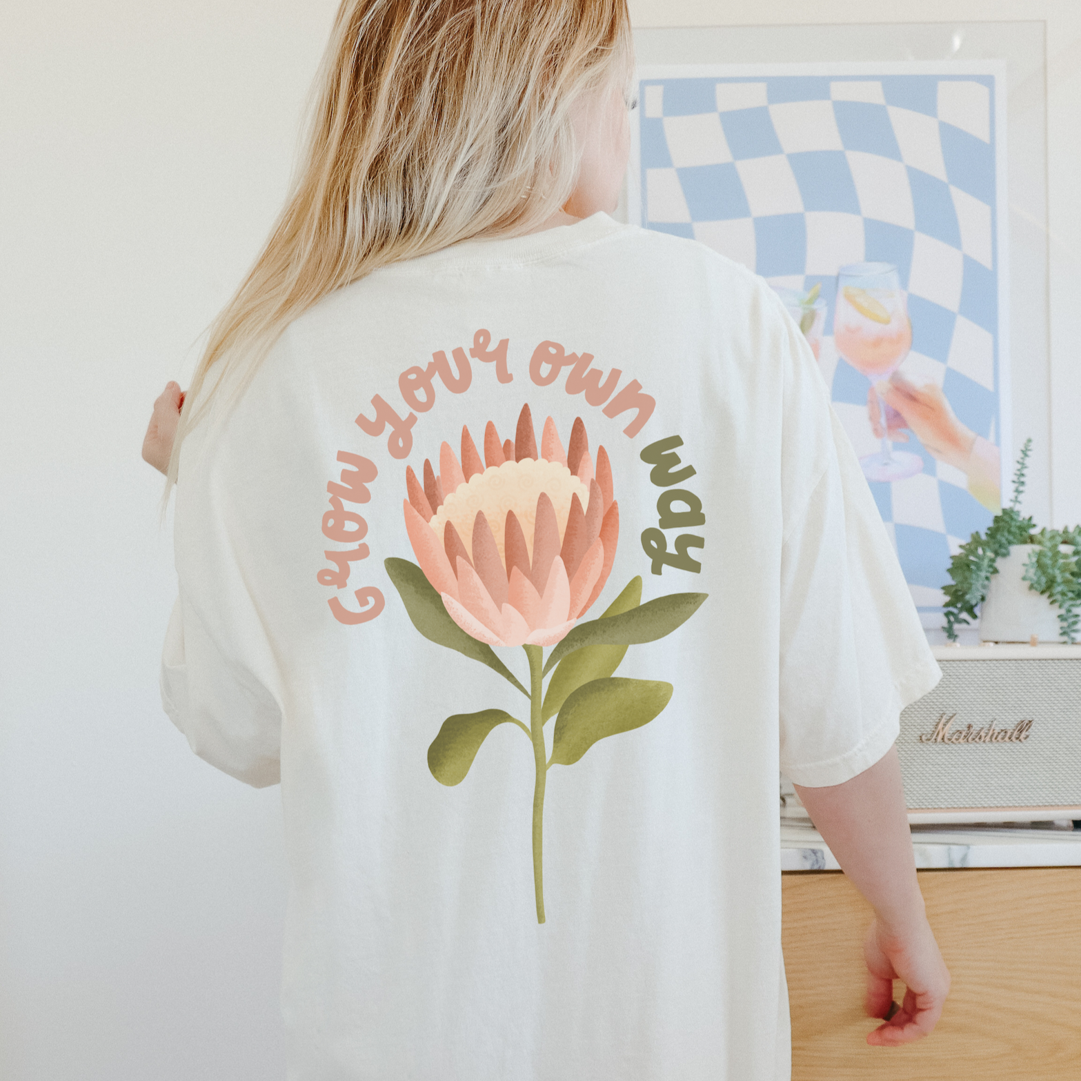 T-Shirt Blume BIOBAUMWOLLE Protea "Grow your own way" - Geschenk Sommer Shirt Cottagecore (Kopie)