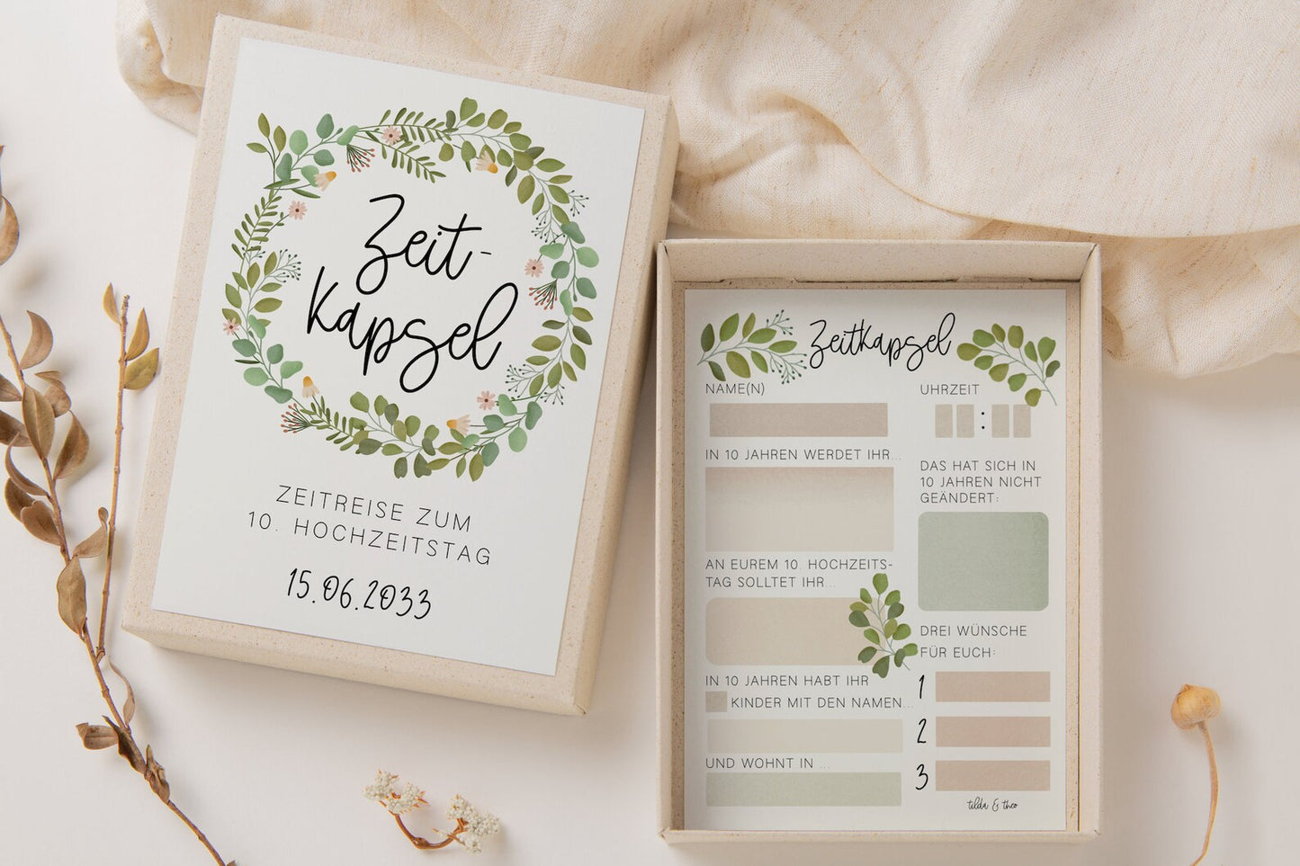 Time Capsule Wedding Fill In Eucalyptus Wreath - Cards in A6 Guest Book