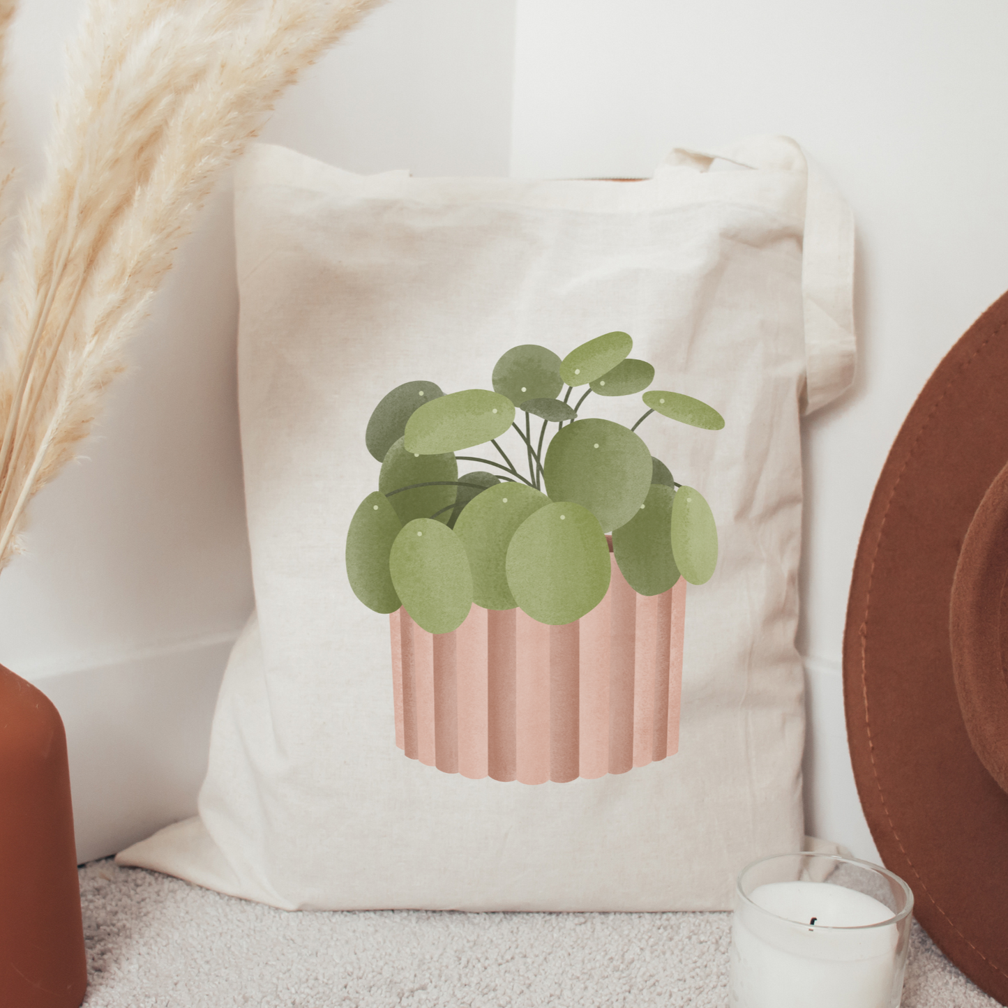 Stofftasche Pilea Pflanze - Jutebeutel Zimmerpflanze Monstera Tasche