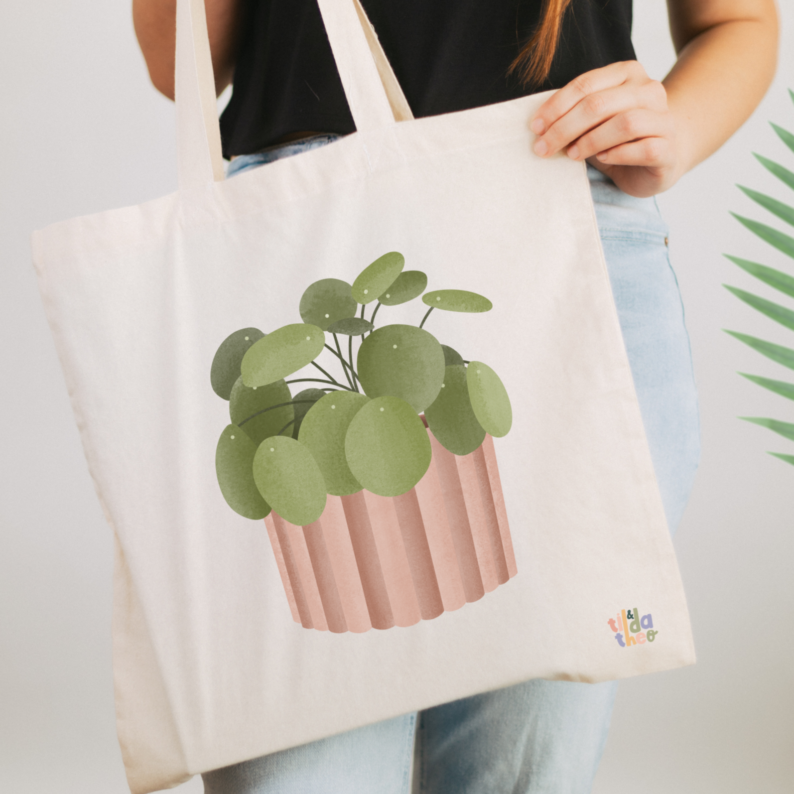 Stofftasche Pilea Pflanze - Jutebeutel Zimmerpflanze Monstera Tasche