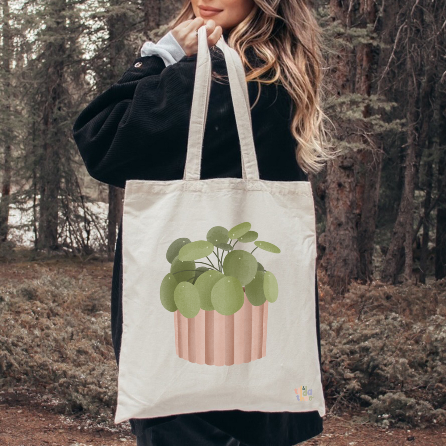 Stofftasche Pilea Pflanze - Jutebeutel Zimmerpflanze Monstera Tasche