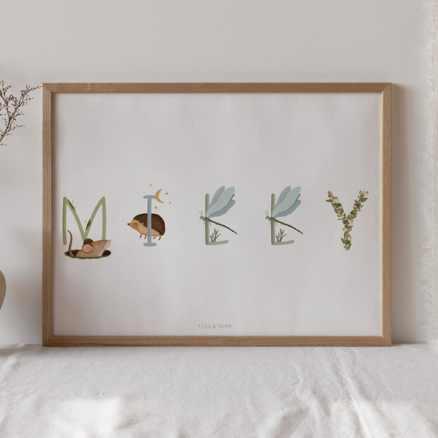 Poster children's room forest letters - christening poster name forest animals