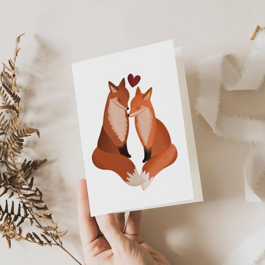 Greeting card wedding fox - postcard anniversary foxes