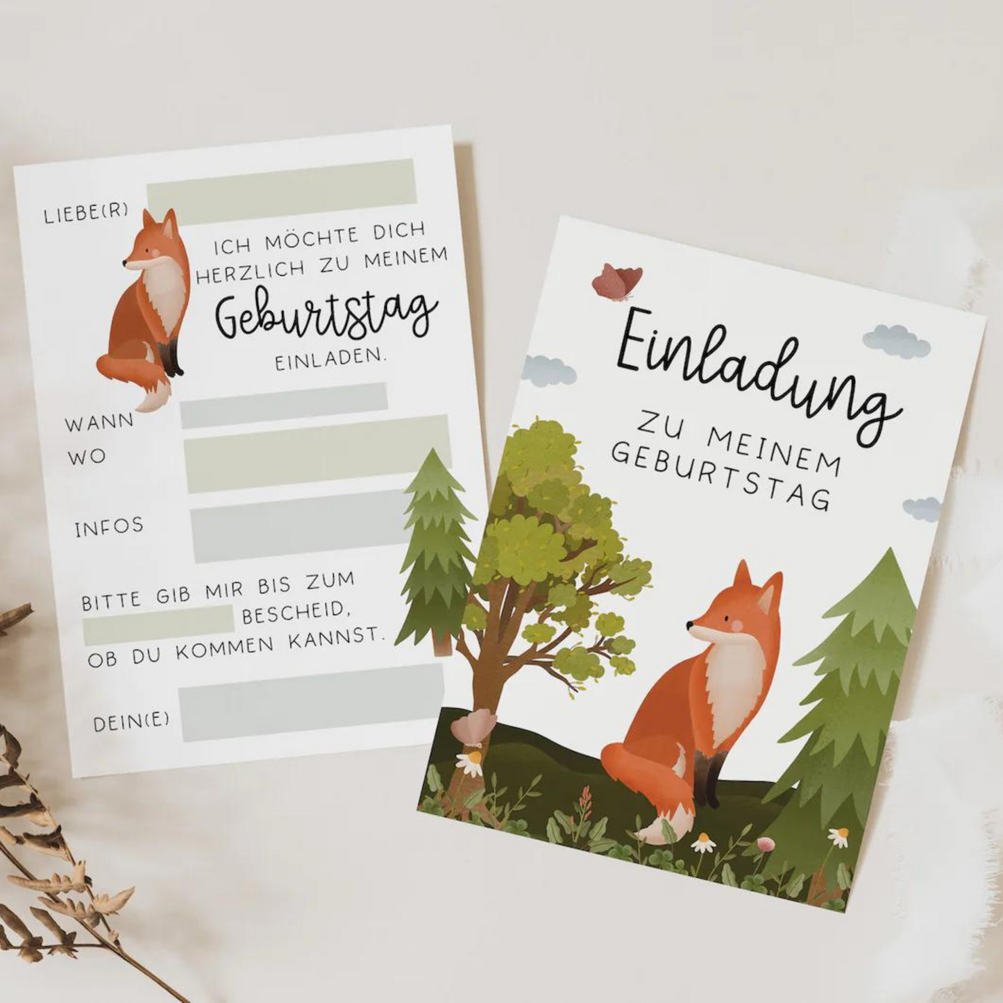 Invitation cards children's birthday forest fox