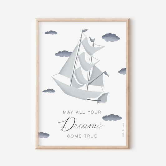 Poster Ship in the clouds - "May all your dreams come true"