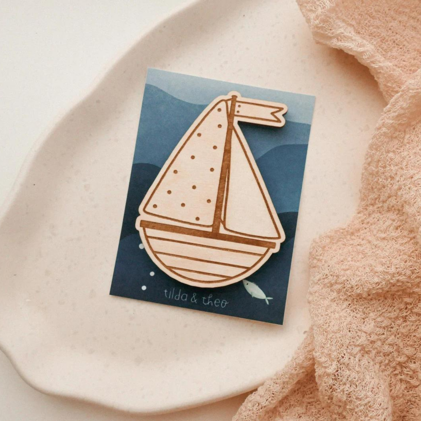 Wooden magnet ship - fridge magnet boat 