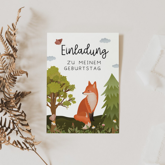 Invitation cards children's birthday forest fox