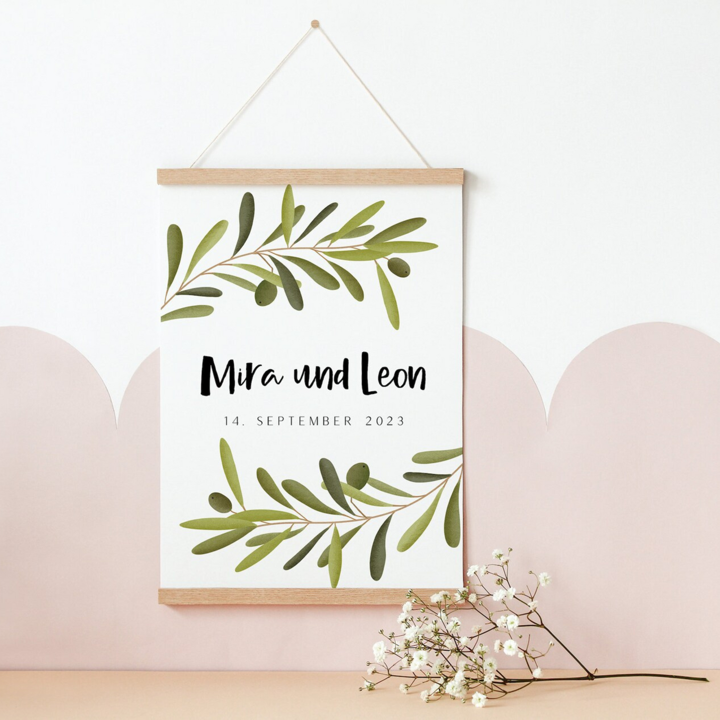 Wedding poster olive branches with names