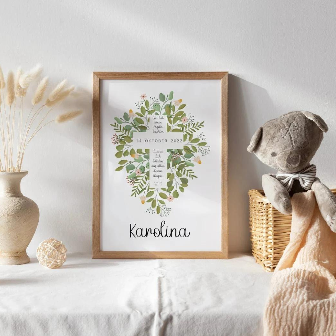 Christening poster - flower cross