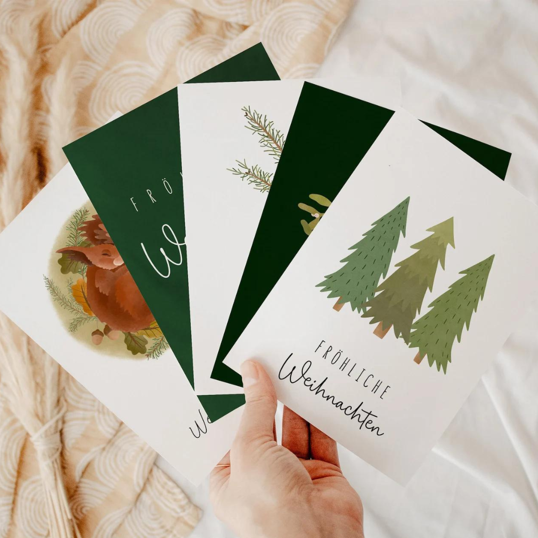 Christmas postcard set - green