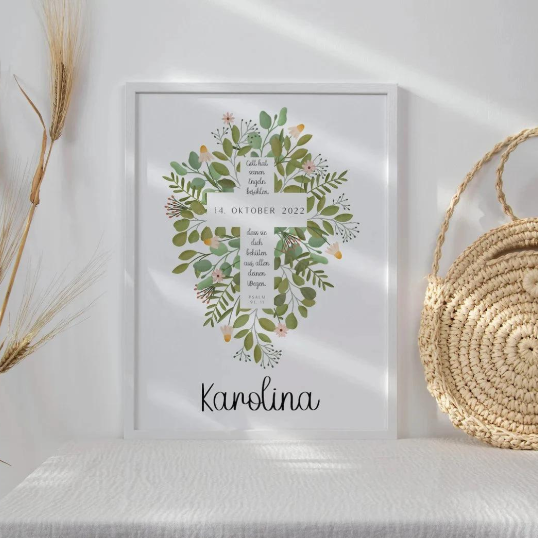 Christening poster - flower cross