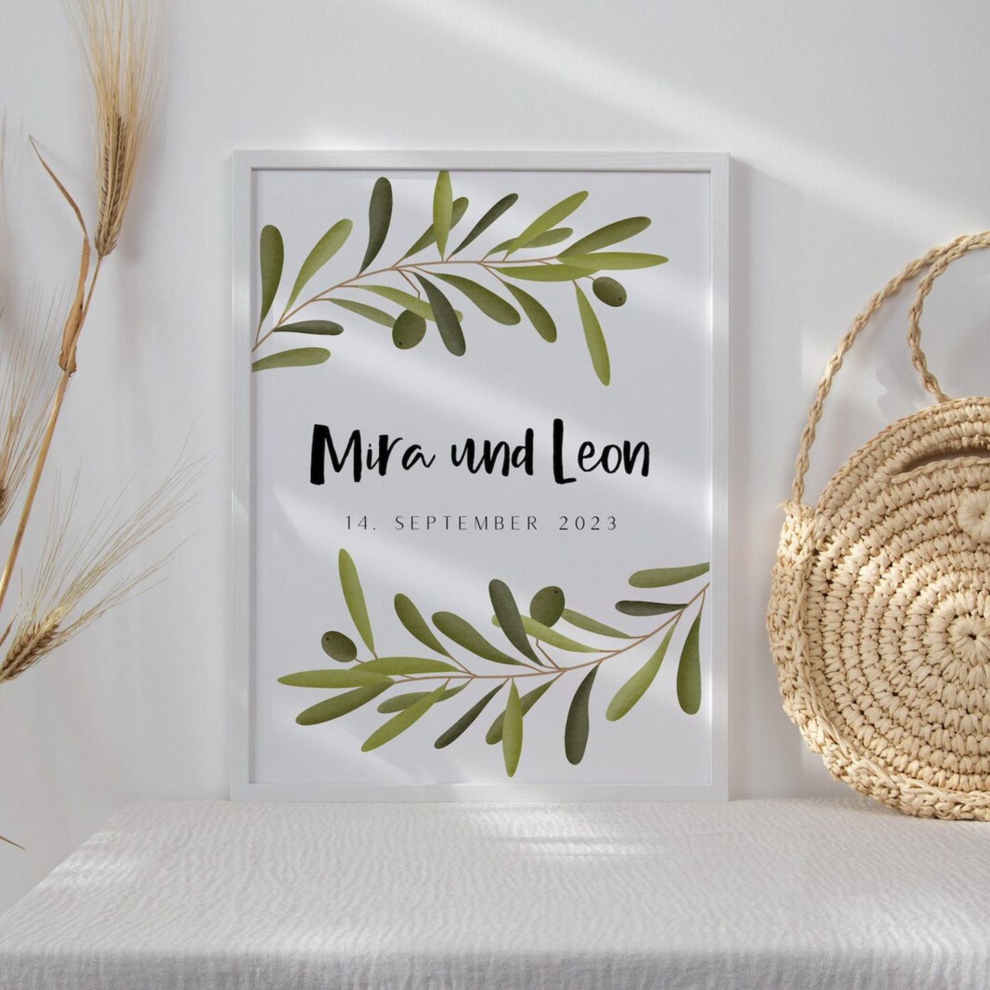 Wedding poster olive branches with names