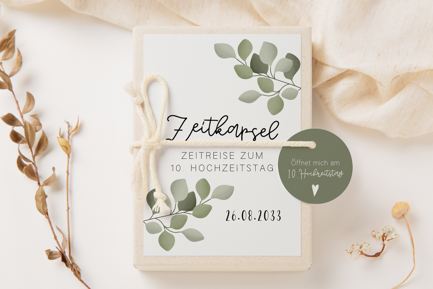 Zeitkapsel Hochzeit zum Ausfüllen Eukalyptus II - Karten in A6 Gästebuch