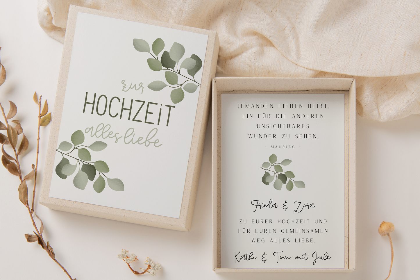 Geschenkschachtel Hochzeit - Geldgeschenk Eukalyptuszweige