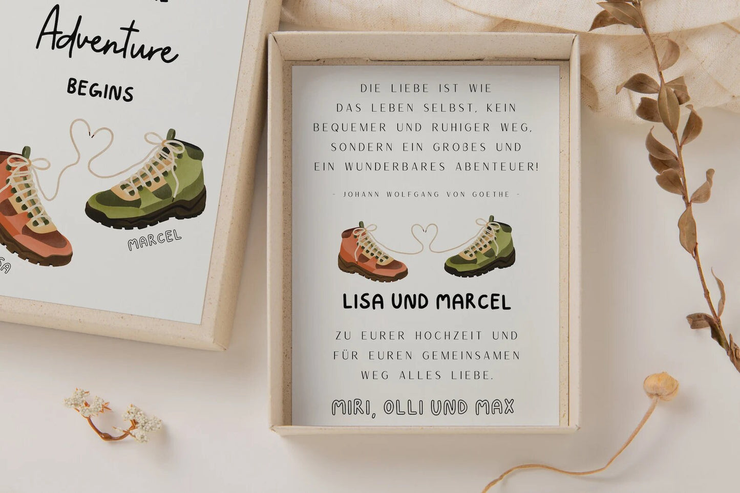 Gift box wedding hiking shoes - money gift adventure