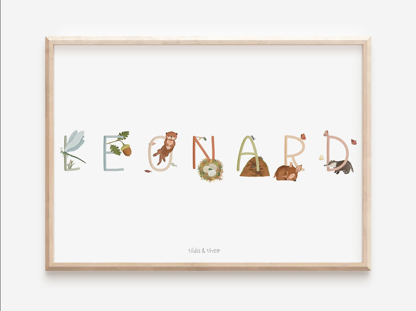 Poster children's room forest letters - christening poster name forest animals