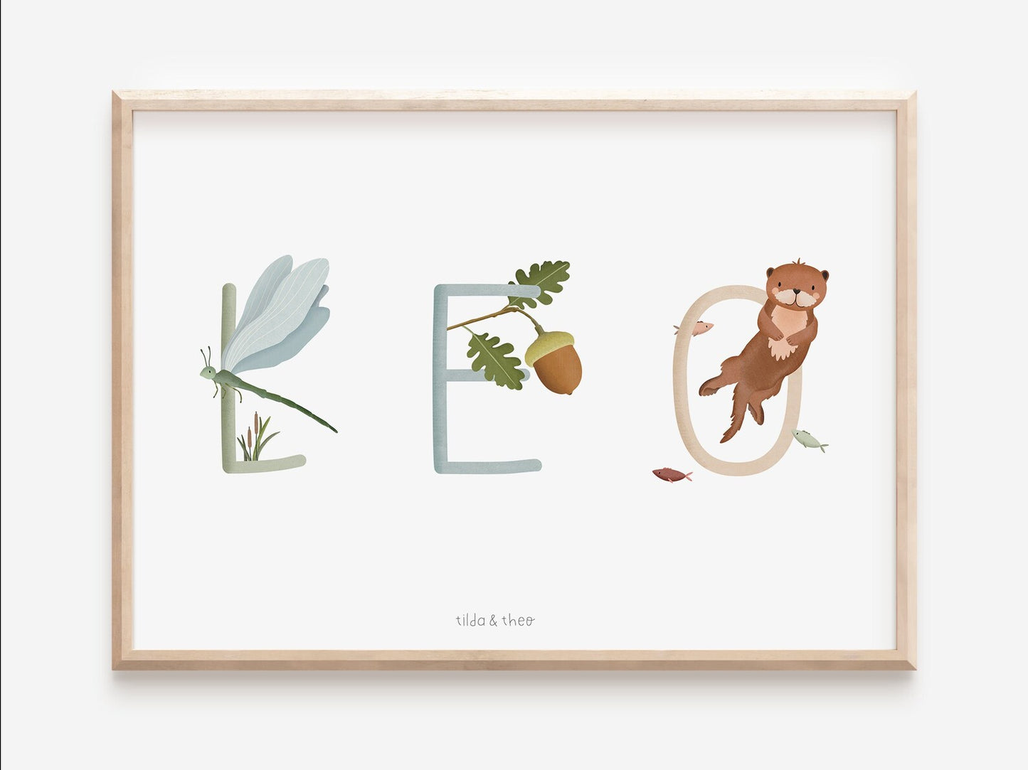 Poster children's room forest letters - christening poster name forest animals