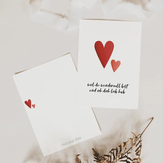 Postkarte Herz - Liebe "Weil du wundervoll bist und ich dich lieb hab"