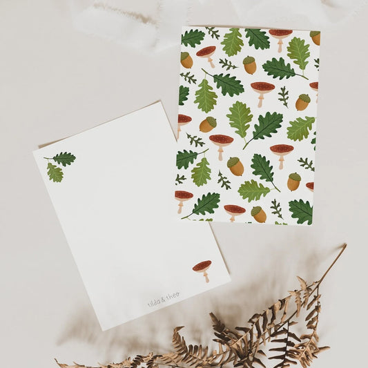 Postkarte Herbstmuster - Pilze & Blätter