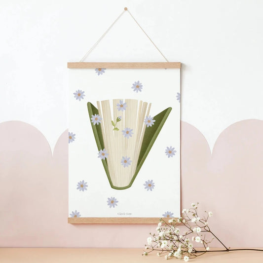 Poster Buch - Blumen Lesen - Geschenk Bücher mit Blümchen