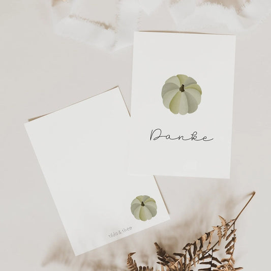 Postkarte Kürbis grün- Danke sagen Postkarte Herbst