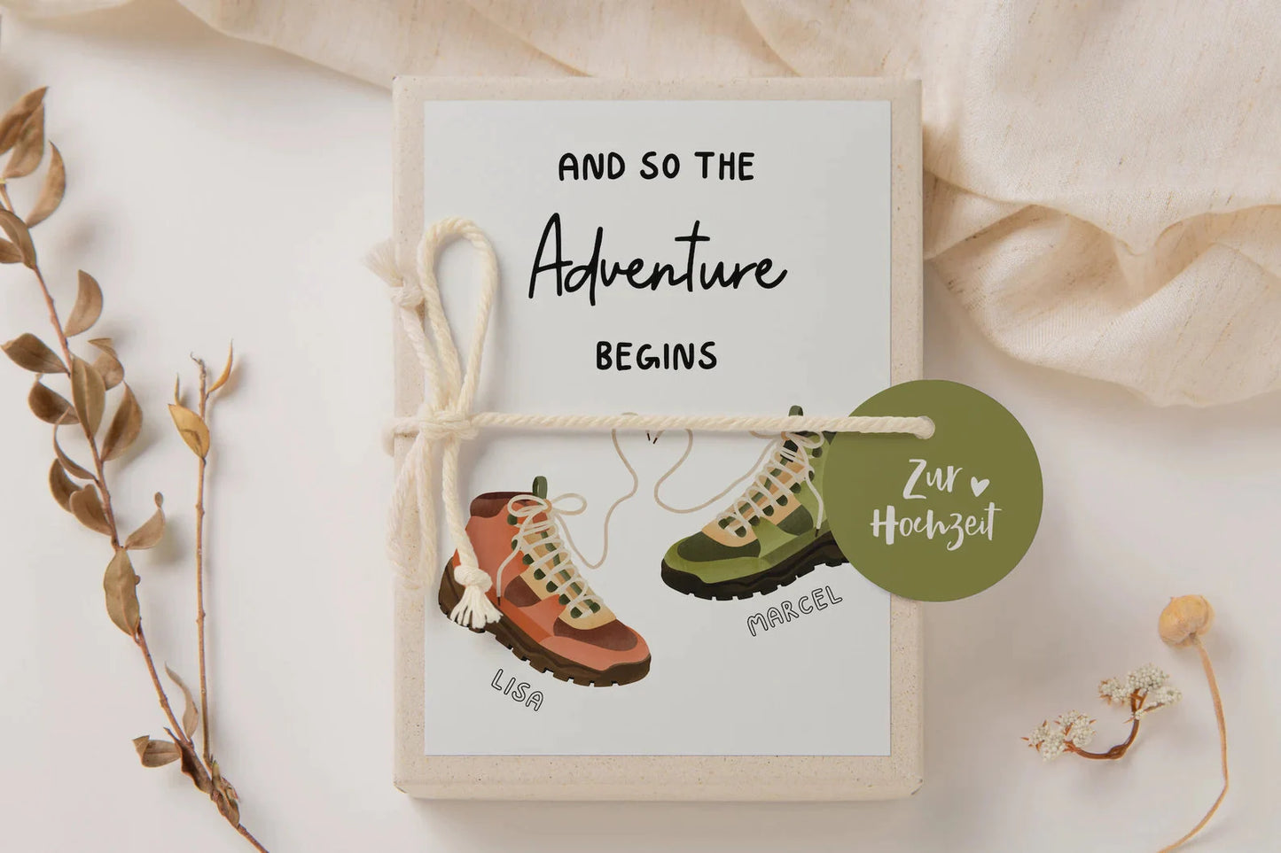 Gift box wedding hiking shoes - money gift adventure