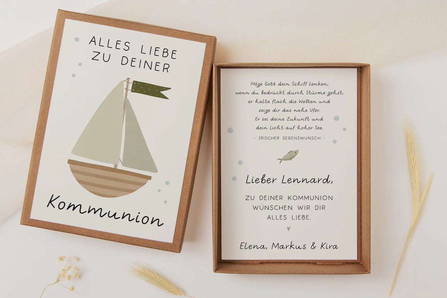 Geschenkschachtel Kommunion Boot - Geldgeschenk Schiff zur Kommunion