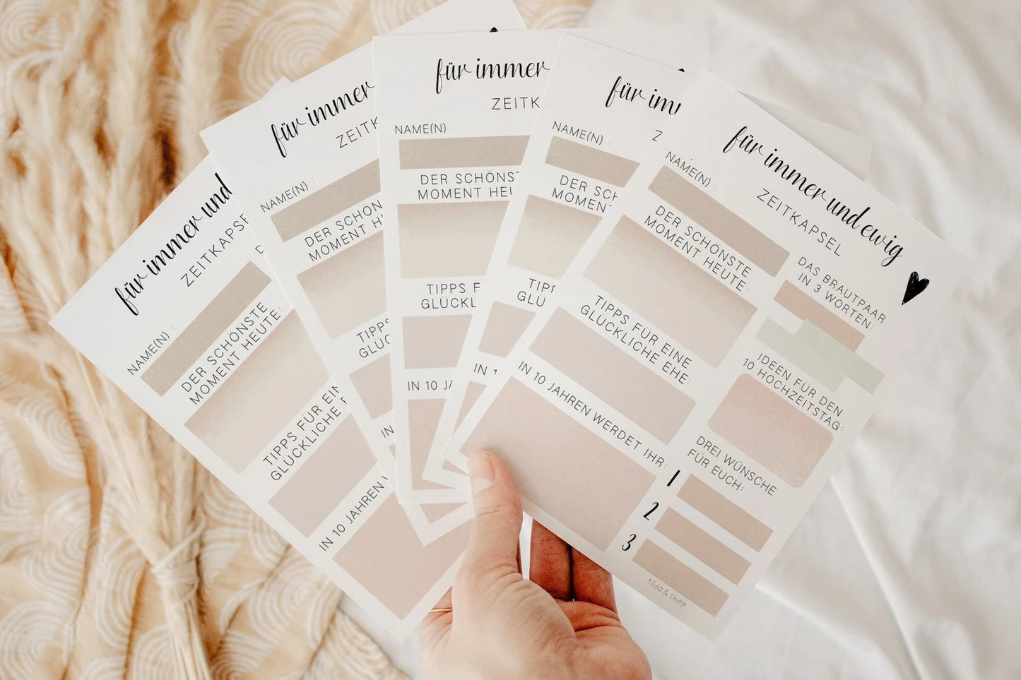 Zeitkapsel Hochzeit zum Ausfüllen minimalistisch - Karten in A6 Gästebuch
